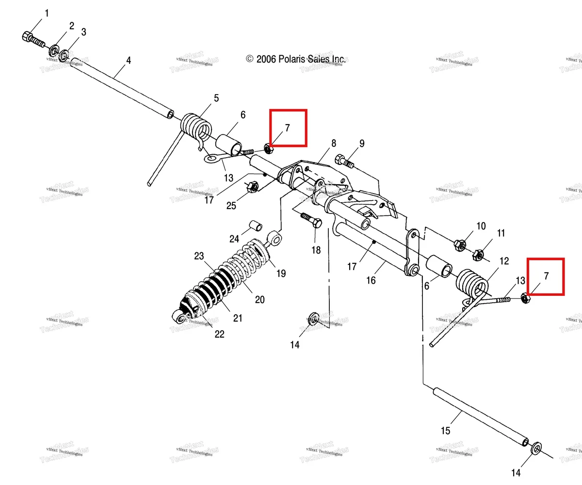 Деталь 7542402 (Гайка FLEXLOC Polaris Widetrak LX (2006) (7542402)) на схеме узла Torque Arm, Rear