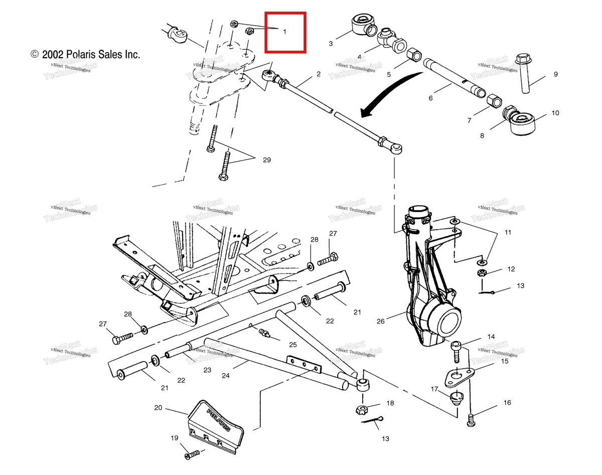 Деталь 7542403 (Гайка замок Polaris Widetrak LX (2006) (7542403)) на схеме узла Aarm/Strut Mounting