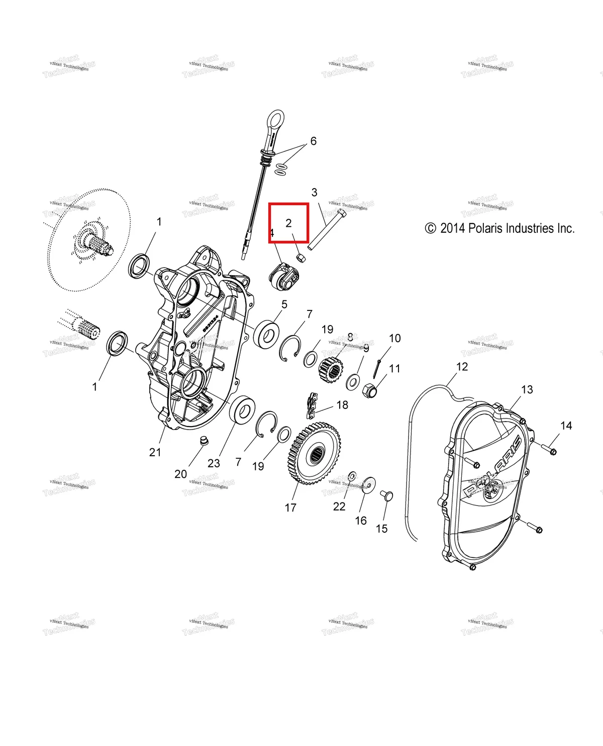 Деталь 7542404 (Гайка Polaris Widetrak LX (2006) (7542404)) на схеме узла Drive Train, Chaincase