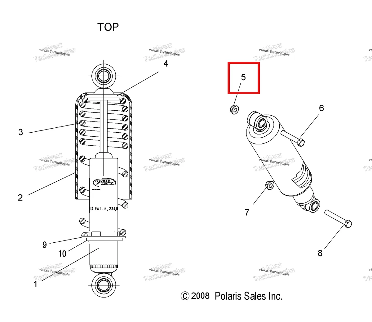 Деталь 7542411 (FLEXLOC гайка Polaris Widetrak LX (2006) (7542411)) на схеме узла Suspension, Shock, Front Track