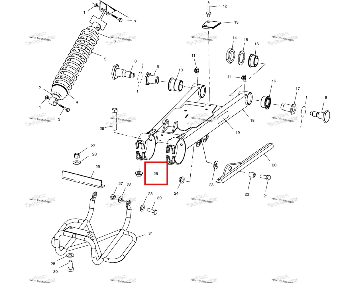 Деталь 7542522 (Гайка фланец Polaris Widetrak LX (2006) (7542522)) на схеме узла Swing Arm/Shock Mounting