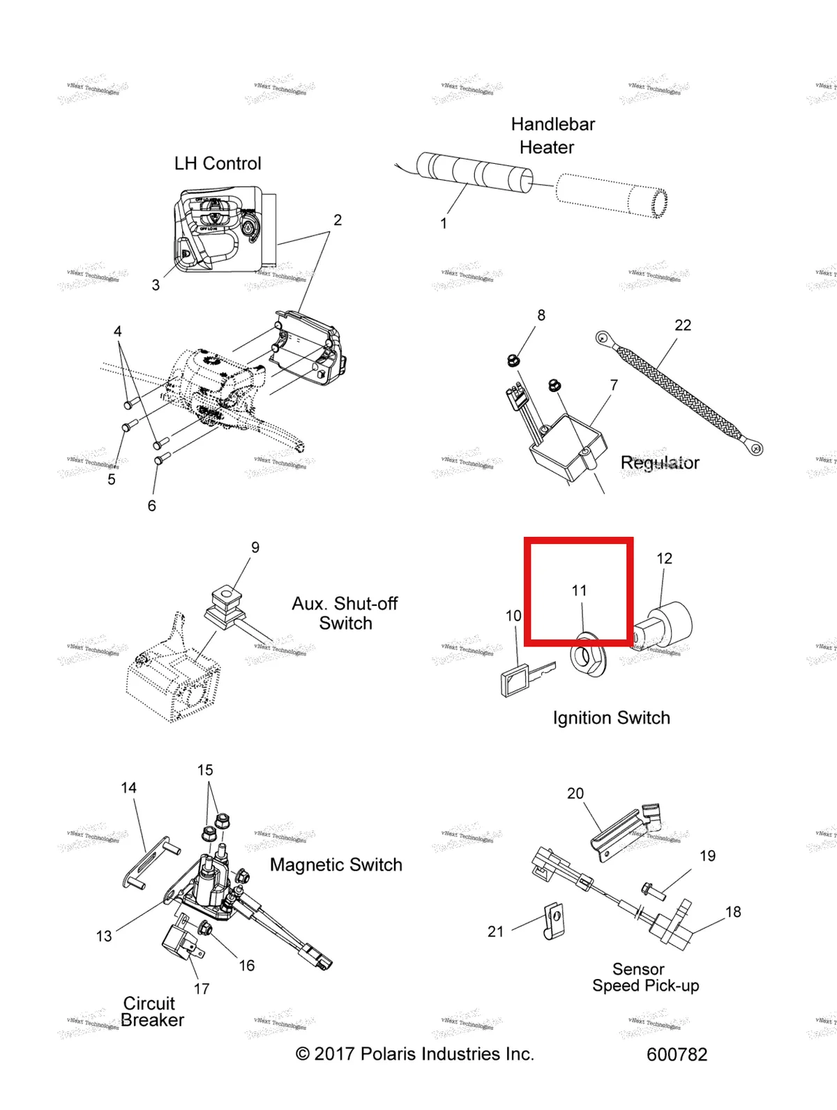 Деталь 7547035 (Гайка IGNITION Polaris Widetrak LX (2006) (7547035)) на схеме узла Electrical, Switches & Components