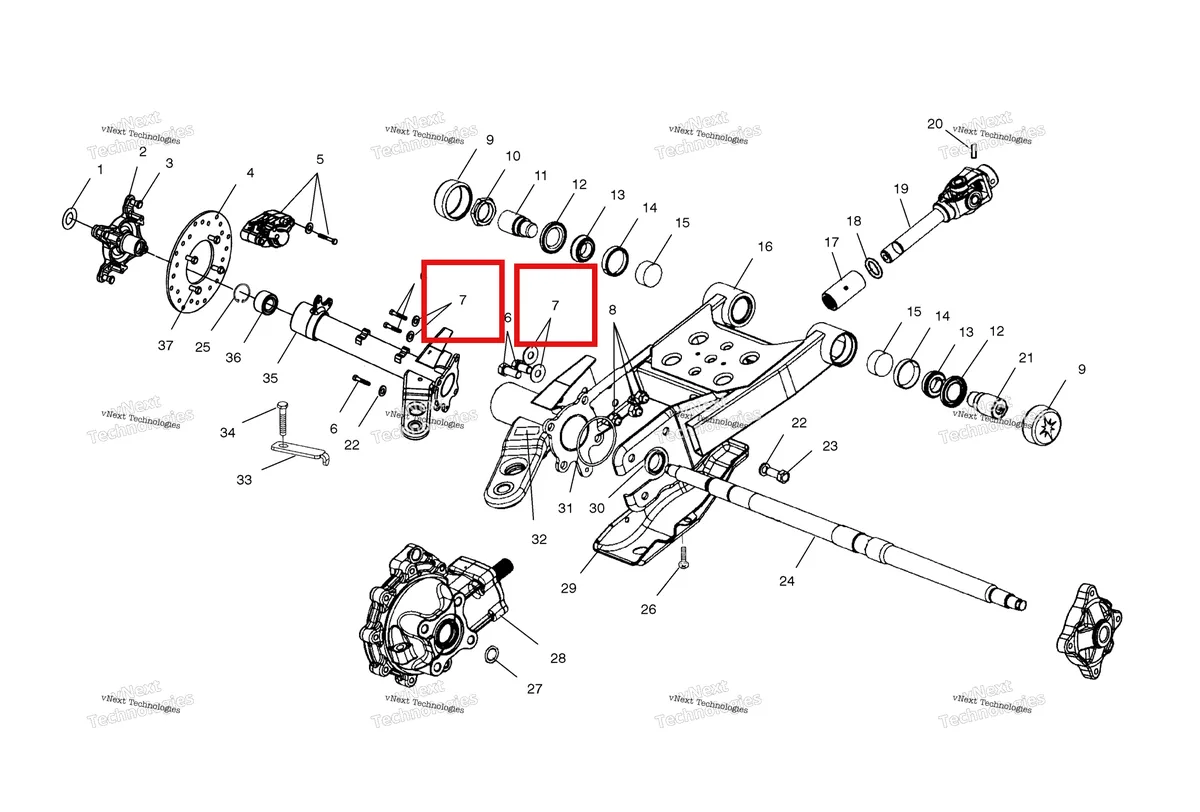 Деталь 7555721 (Шайба Polaris Widetrak LX (2006) (7555721)) на схеме узла Swing Arm/Rear Gearcase Mounting