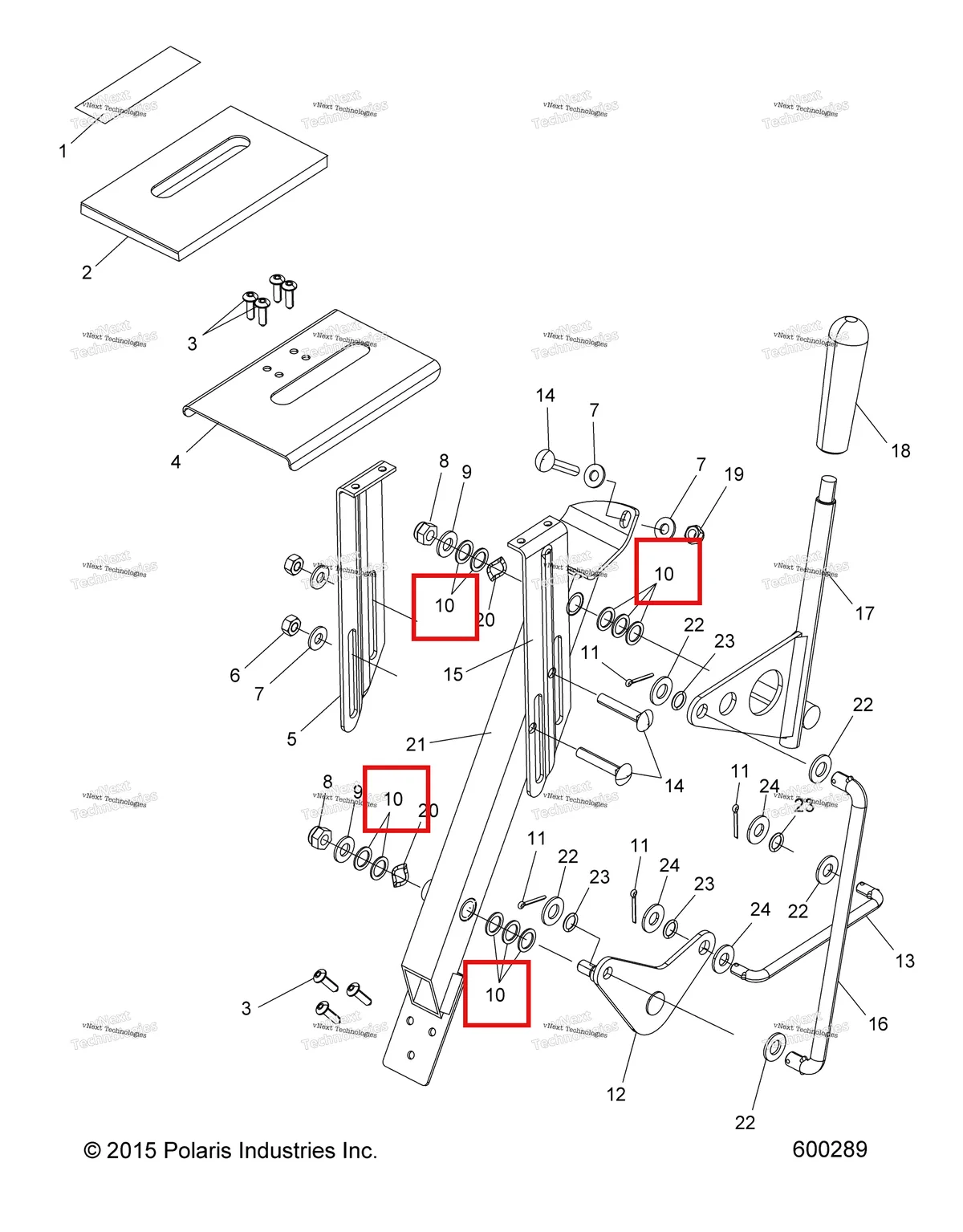 Деталь 7555820 (Шайба плоская Polaris Widetrak LX (2006) (7555820)) на схеме узла Drive Train, Shift Linkage