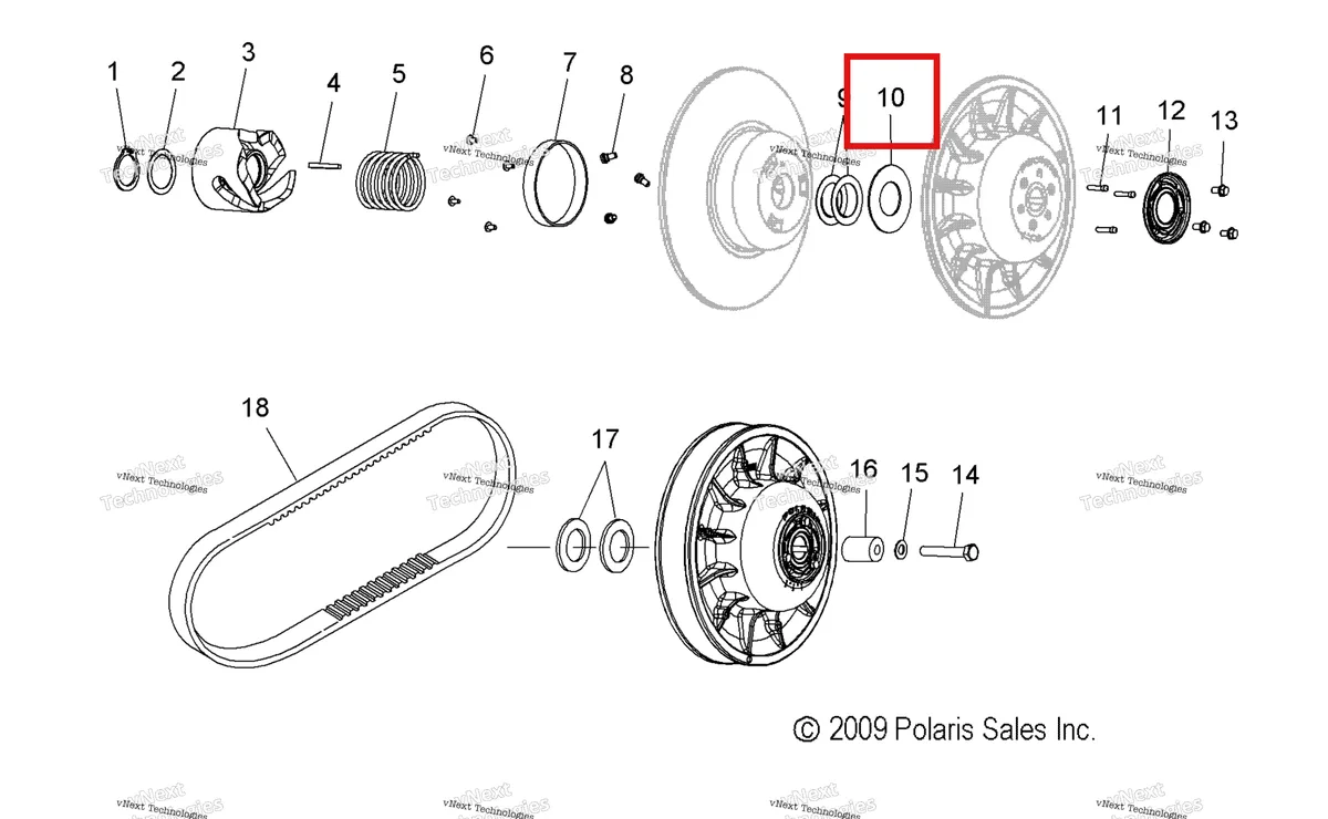 Деталь 7555865 (Шайба 1.50 X3 00 × 075, FL Y Polaris Widetrak LX (2006) (7555865)) на схеме узла Drive Train, Secondary Clutch