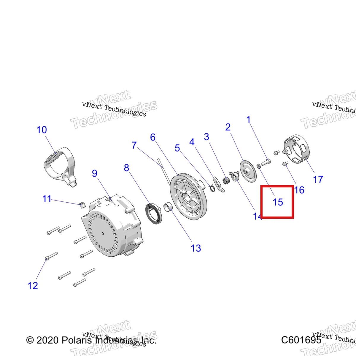 Деталь 7556319 (Шайба плоский Polaris 800 AXYS Pro RMK LE 155 (2017) (7556319)) на схеме узла Engine, Recoil Starter