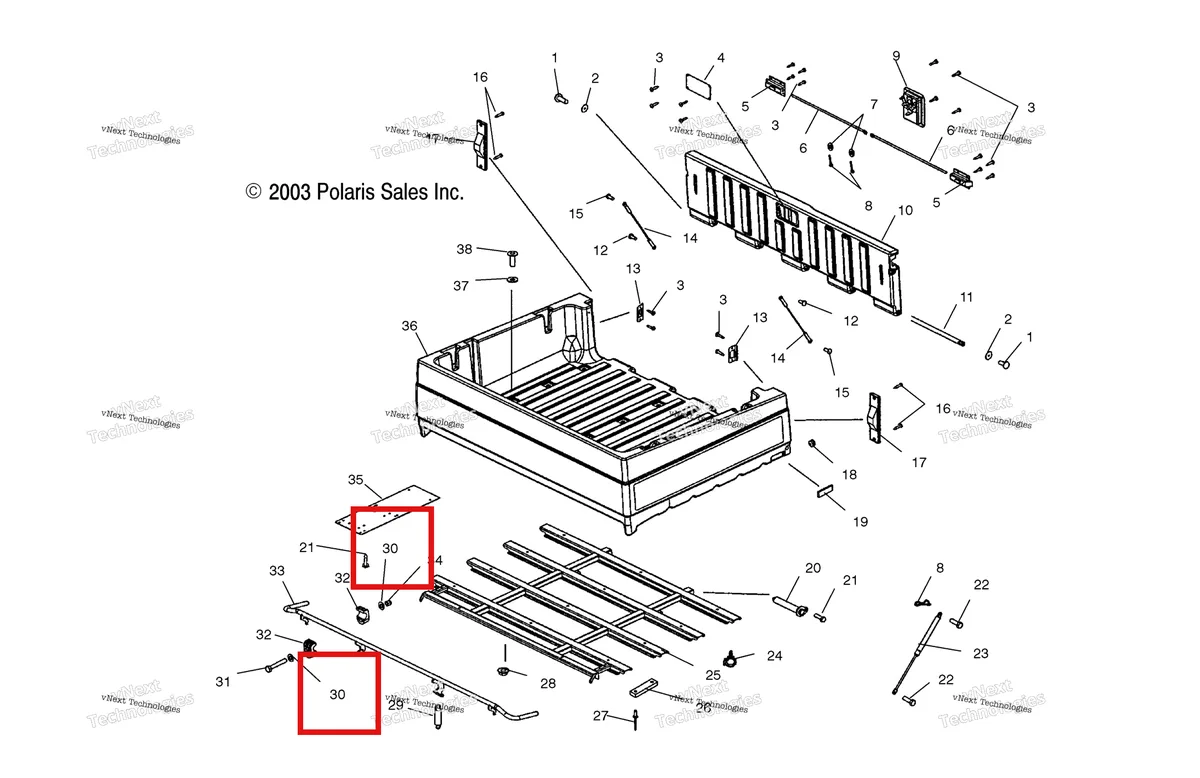 Деталь 7558402 (Шайба плоская Polaris Widetrak LX (2006) (7558402)) на схеме узла Dump Box