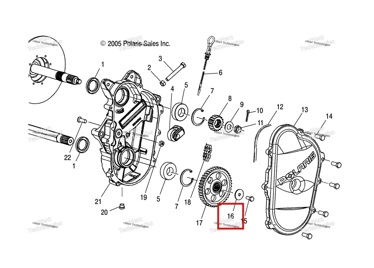 Деталь 7571626 (Шайба пружина Polaris Widetrak LX (2006) (7571626)) на схеме узла Drive Train, Chaincase