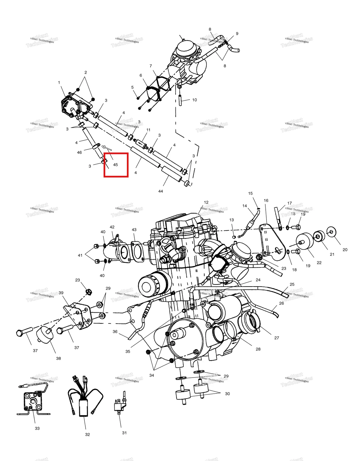 Деталь 7621432 (Заклёпка 3/16 × 402 Polaris Widetrak LX (2006) (7621432)) на схеме узла Engine Mounting