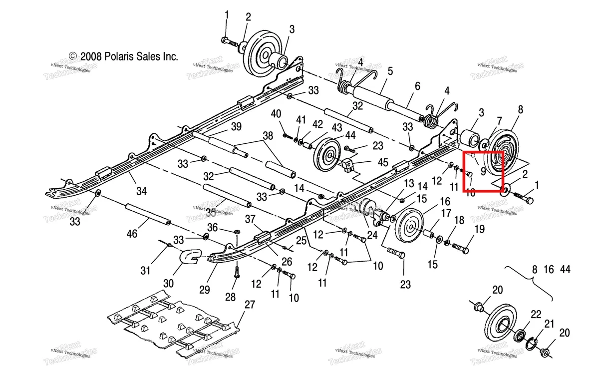Деталь 7621508 (Discontinued Polaris Widetrak LX (2006) (7621508)) на схеме узла Suspension, Rear
