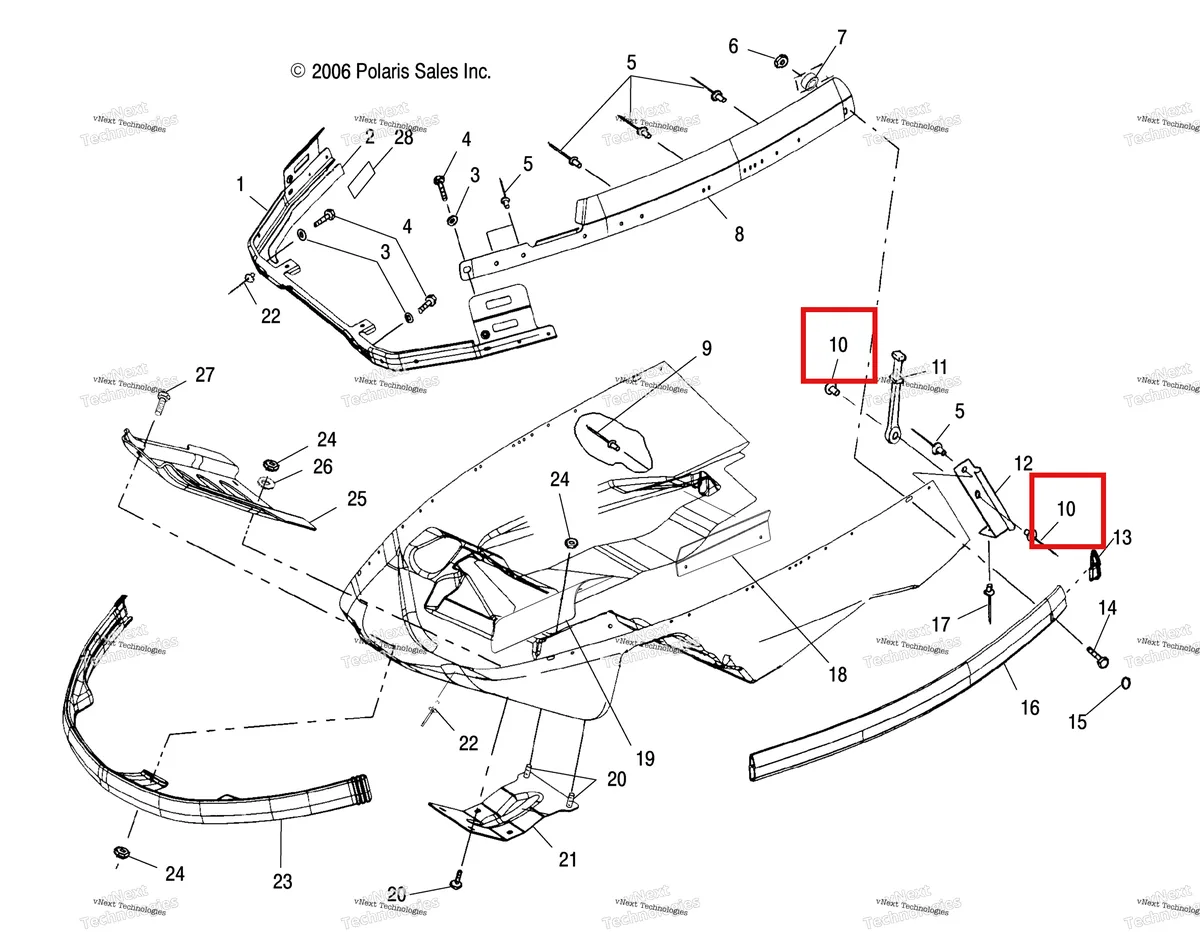 Деталь 7621601 (Заклёпка и фиксатор в сборе Polaris Widetrak LX (2006) (7621601)) на схеме узла Nosepan