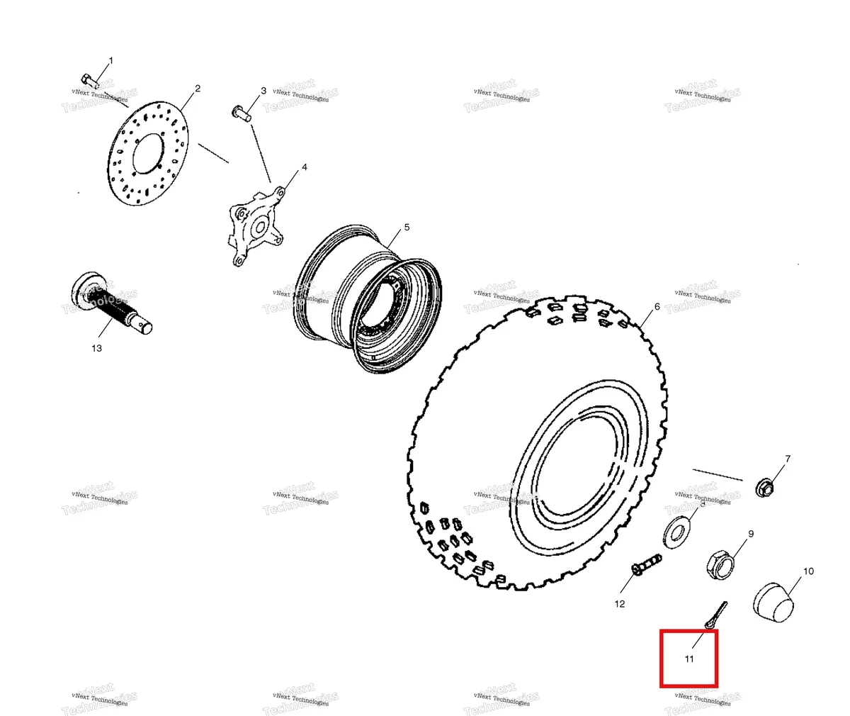 Деталь 7661401 (Шплинт Polaris Widetrak LX (2006) (7661401)) на схеме узла Front Wheel