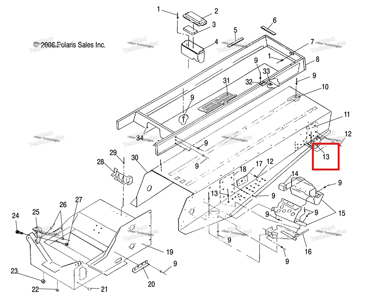 Деталь 7661844 (Заклёпка SEMI трубка 50 Polaris Widetrak LX (2006) (7661844)) на схеме узла Tunnel