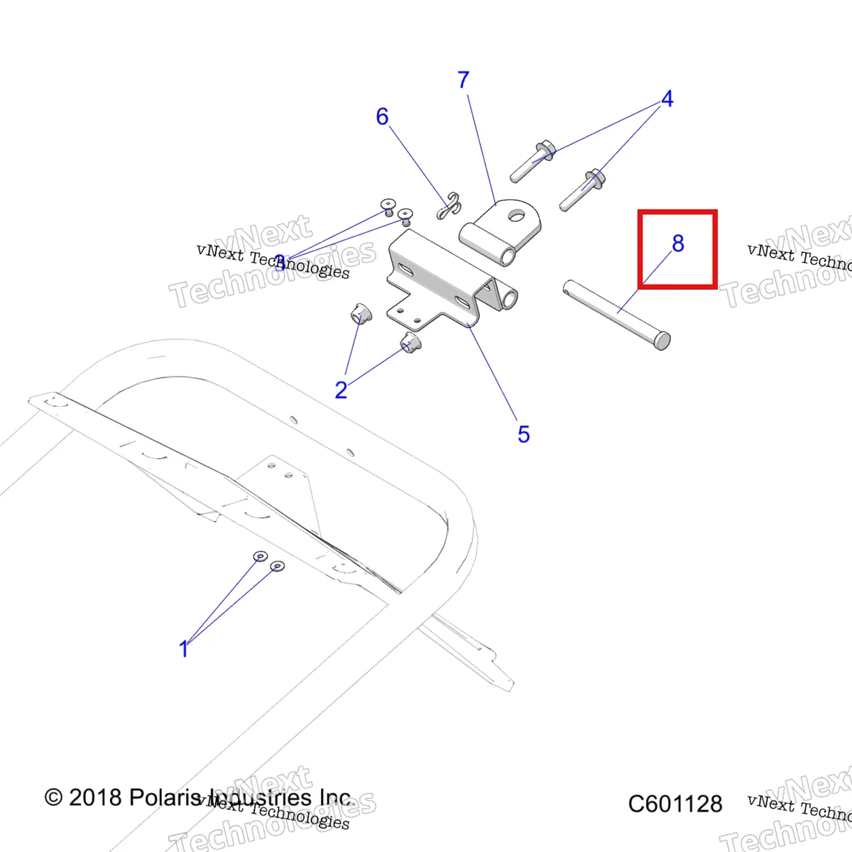 Деталь 7662209 (CLEVIS штифт Polaris Widetrak LX (2006) (7662209)) на схеме узла Chassis, Hitch Asm