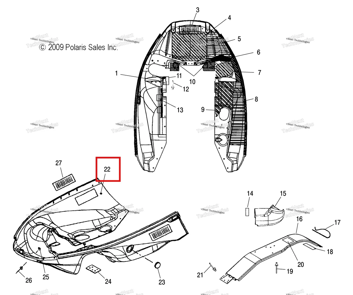 Деталь 7670009 (PALNUT 10 Polaris Widetrak LX (2006) (7670009)) на схеме узла Body, Nosepan & Foil