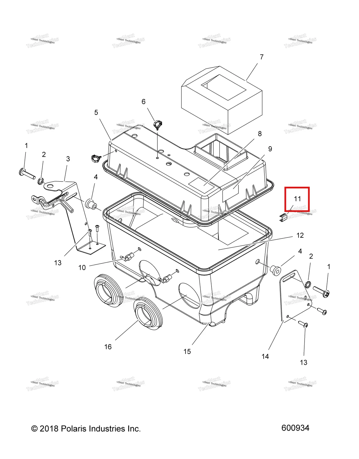 Деталь 7670055 (Воздушный коробка клипса Polaris Widetrak LX (2006) (7670055)) на схеме узла Engine, Air Intake System