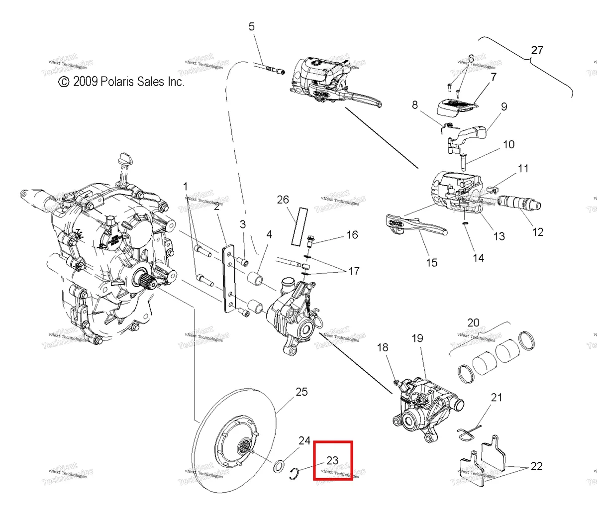 Деталь 7713401 (Кольцо RETAINING Polaris Widetrak LX (2006) (7713401)) на схеме узла Brakes, Brake Caliper & Disc