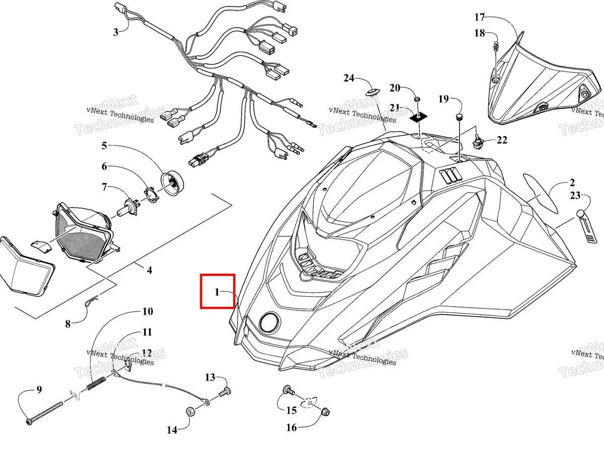 Деталь 7718-164 на схеме узла 2026 Ski-Doo MXZ 120 Hood, Headlight And Windshield
