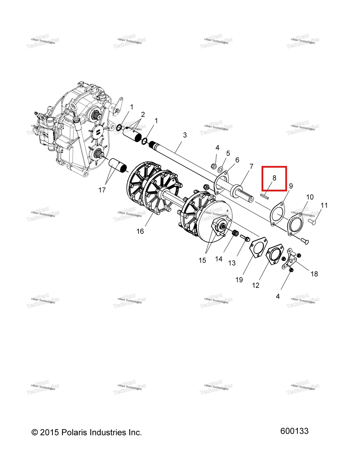 Деталь 7721132 (Ключ 1/4 × 3/16 × 2.25 Polaris Widetrak LX (2006) (7721132)) на схеме узла Drive Train, Drive Shaft & Jack Shaft