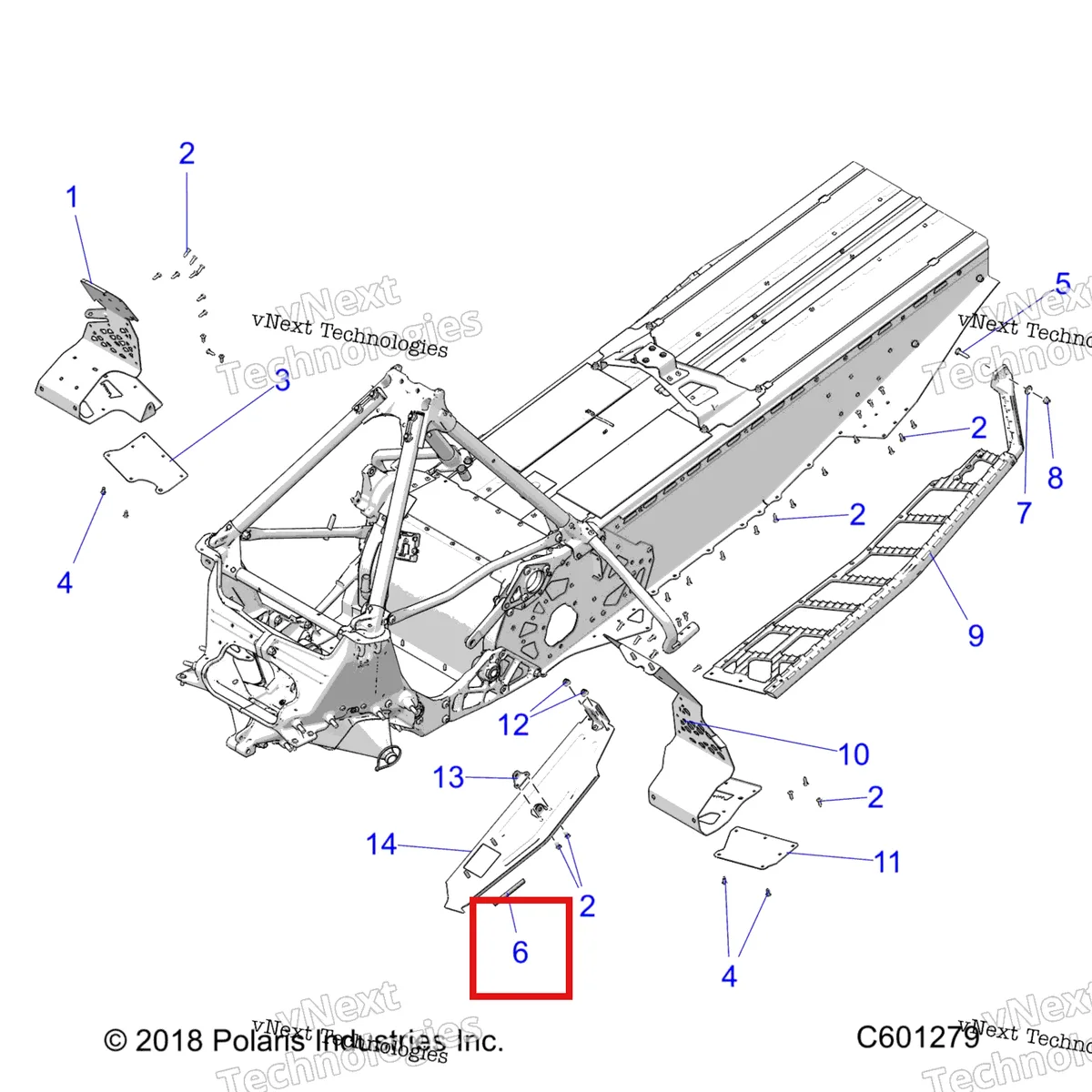 Деталь 8360176 (Облицовка EDGE 130 мм Polaris 800 AXYS Pro RMK LE 155 (2017) (8360176)) на схеме узла Chassis, Clutch Guard/Footrests/Running Boards