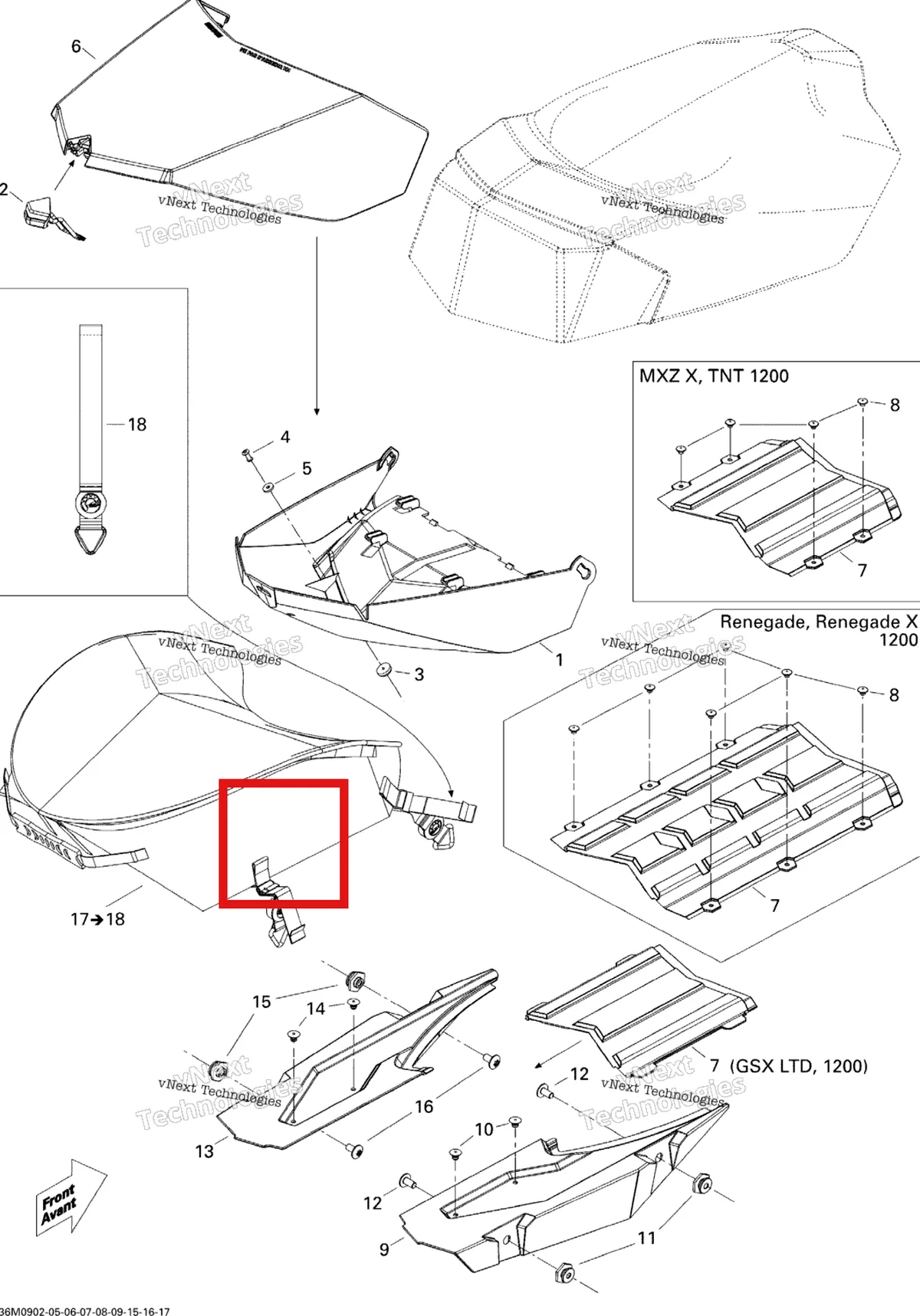 Деталь 860200138 на схеме узла 2009 Ski-Doo GSX Limited 1200 4-TEC Luggage Rack