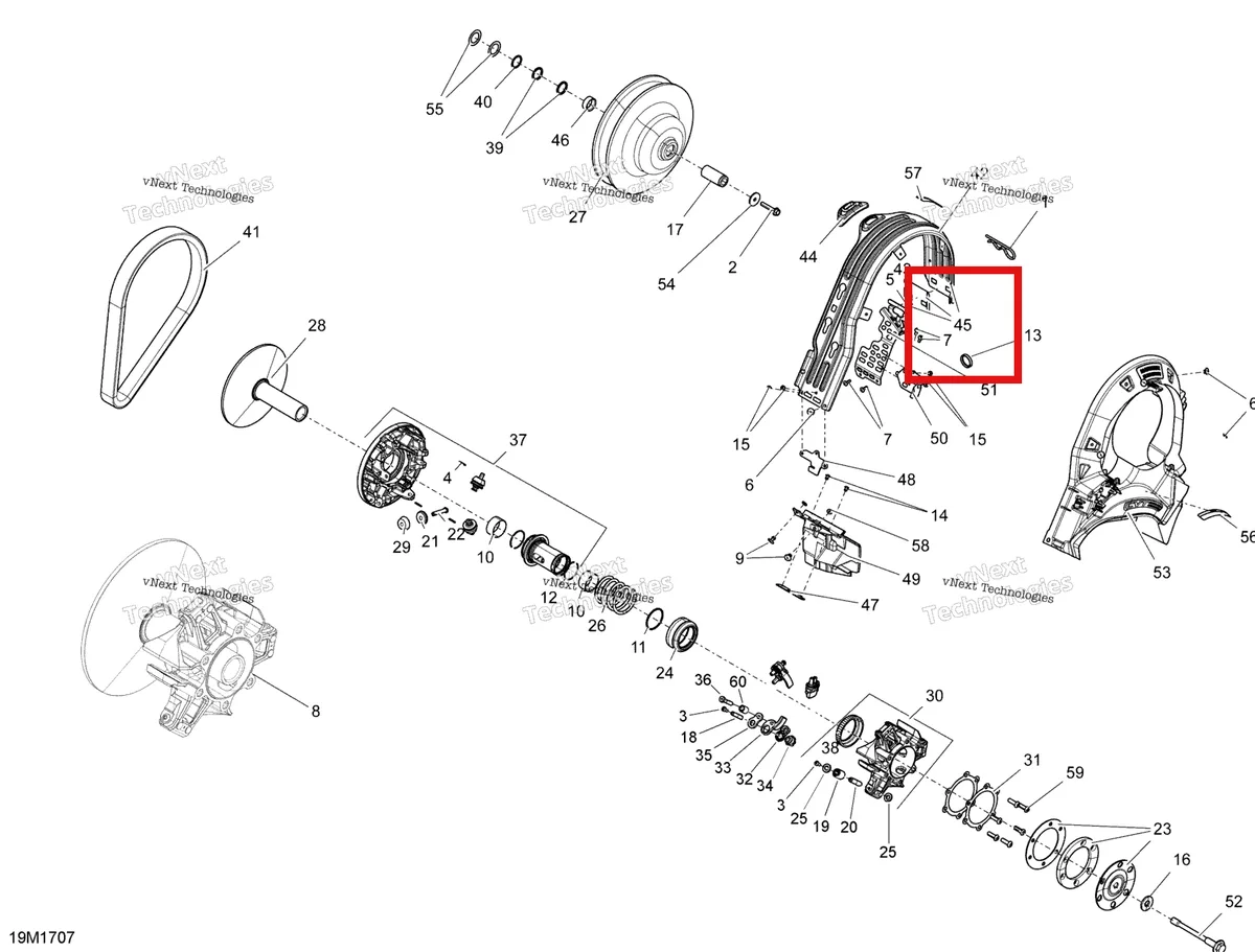 Деталь 860200362 (Кожух Ремня) на схеме узла 2017 Ski-Doo MXZ 600 RS Pulley System