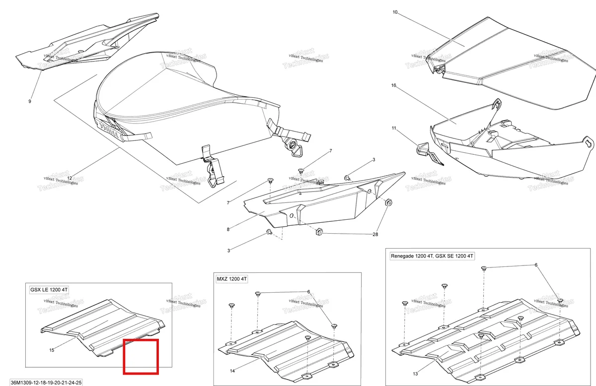 Деталь 860200412 на схеме узла 2013 Ski-Doo GSX LE & SE 1200 XR Luggage Rack Le
