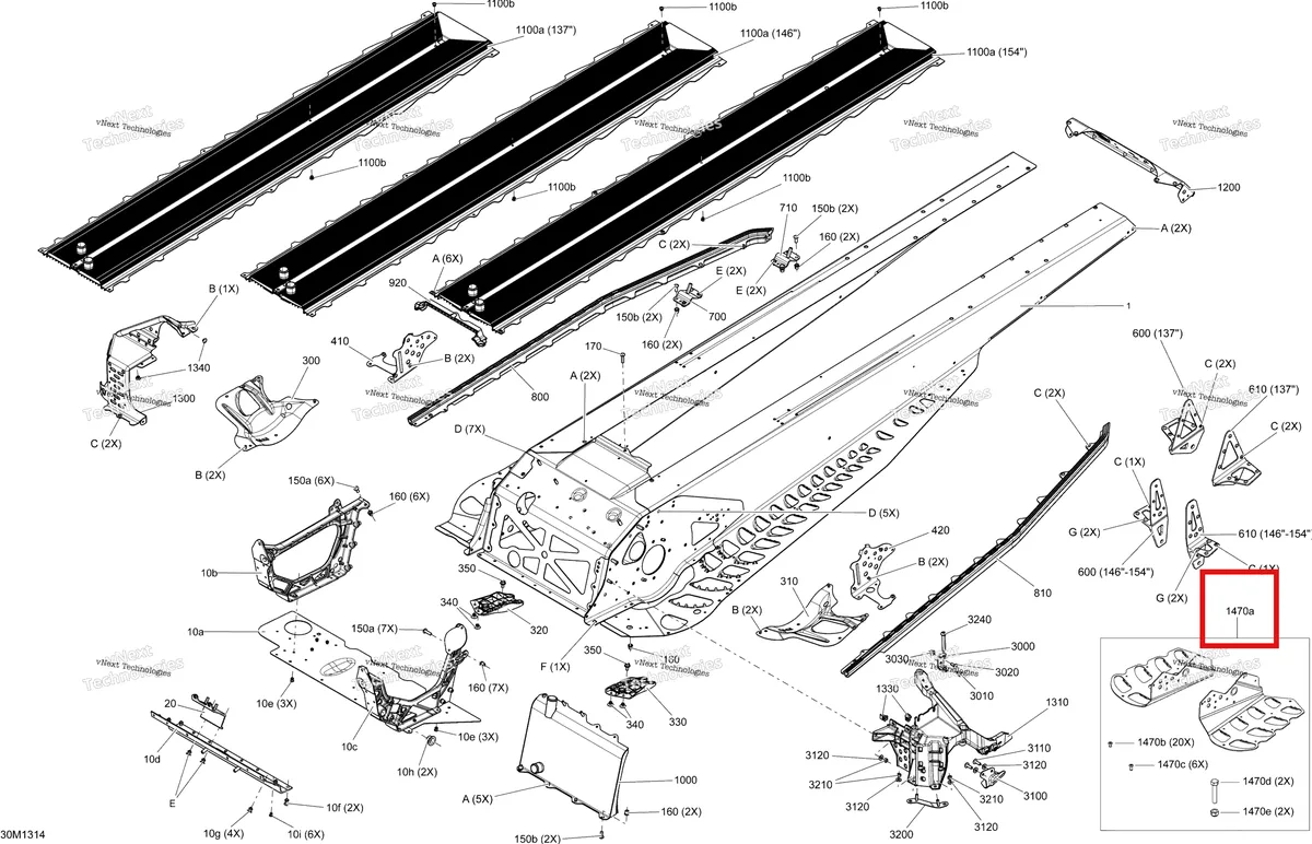 Деталь 860200522 на схеме узла 2013 Ski-Doo FREERIDE 137, 146, 154, 800RE XP Frame 137