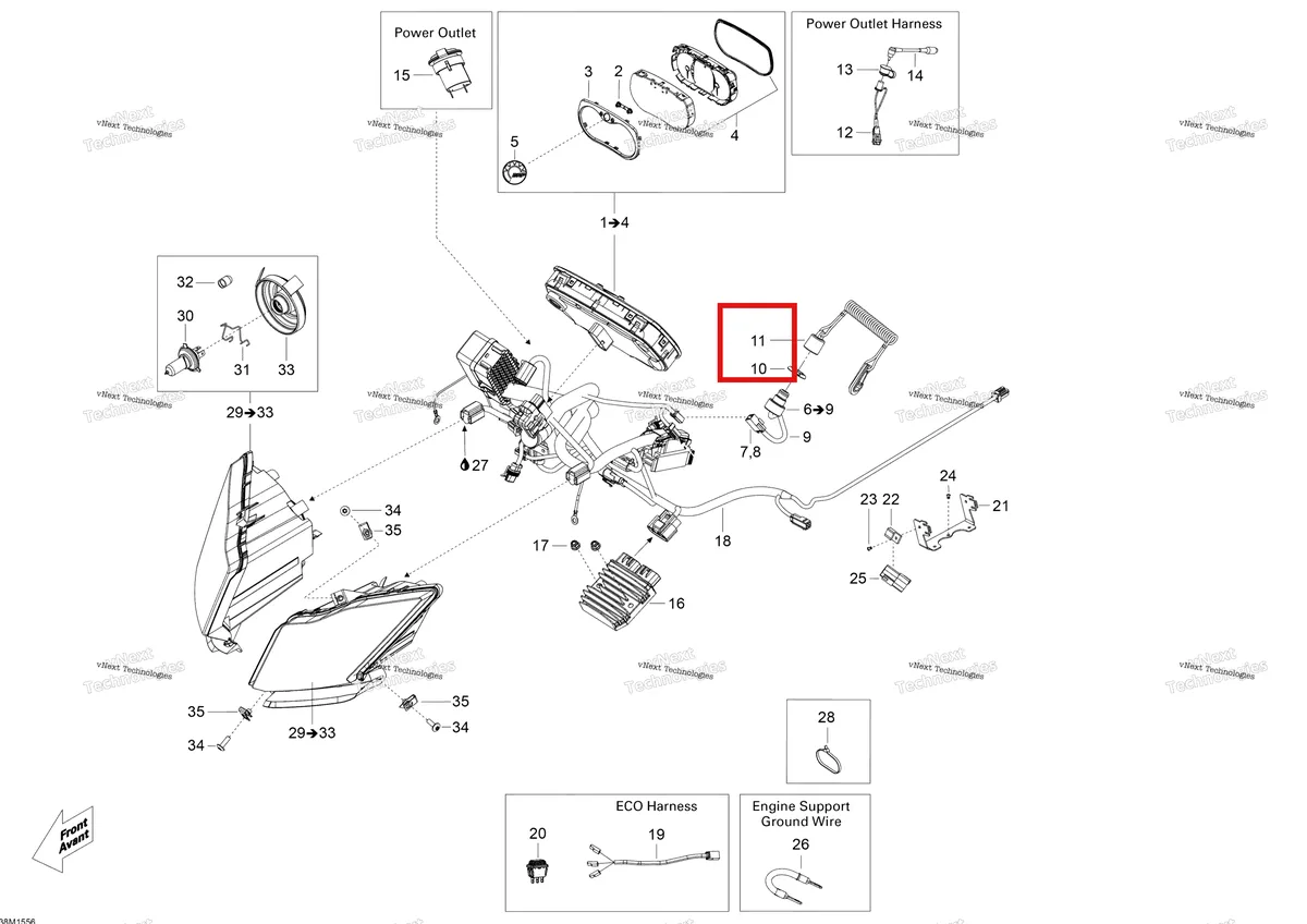 Деталь 860200907 (Деталь Key (learning)) на схеме узла 2015 Ski-Doo EXPEDITION LE 900 ACE Electrical System