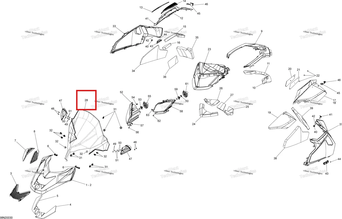 Деталь 860201000 (Деталь Windshield Ass`y) на схеме узла 2020 Ski-Doo SKANDIC WT 550F Body - Hood Section - Skandic - 550F