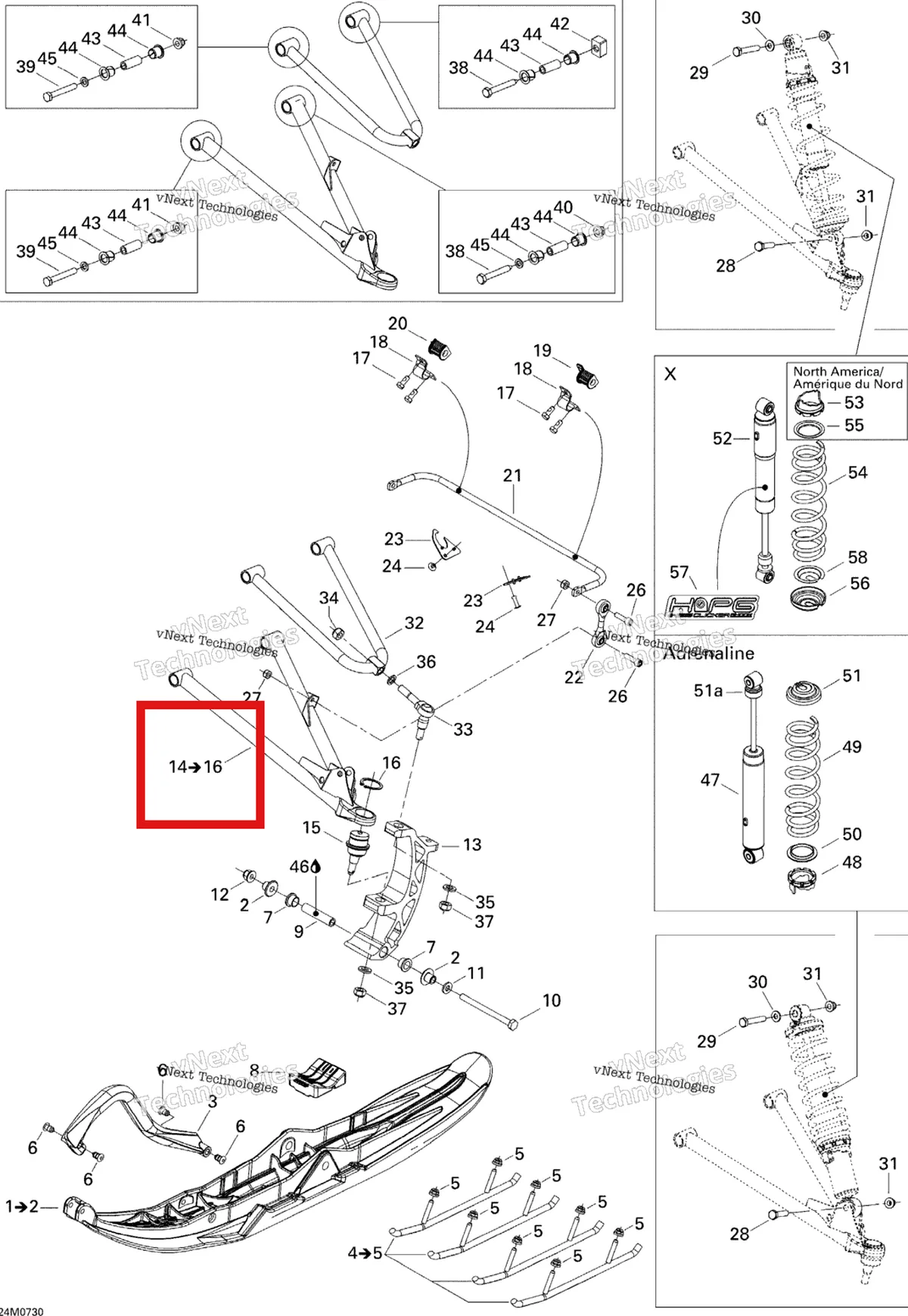 Деталь 860512300 на схеме узла 2007 Ski-Doo MACH Z Adrenaline Front Suspension And Ski Adr