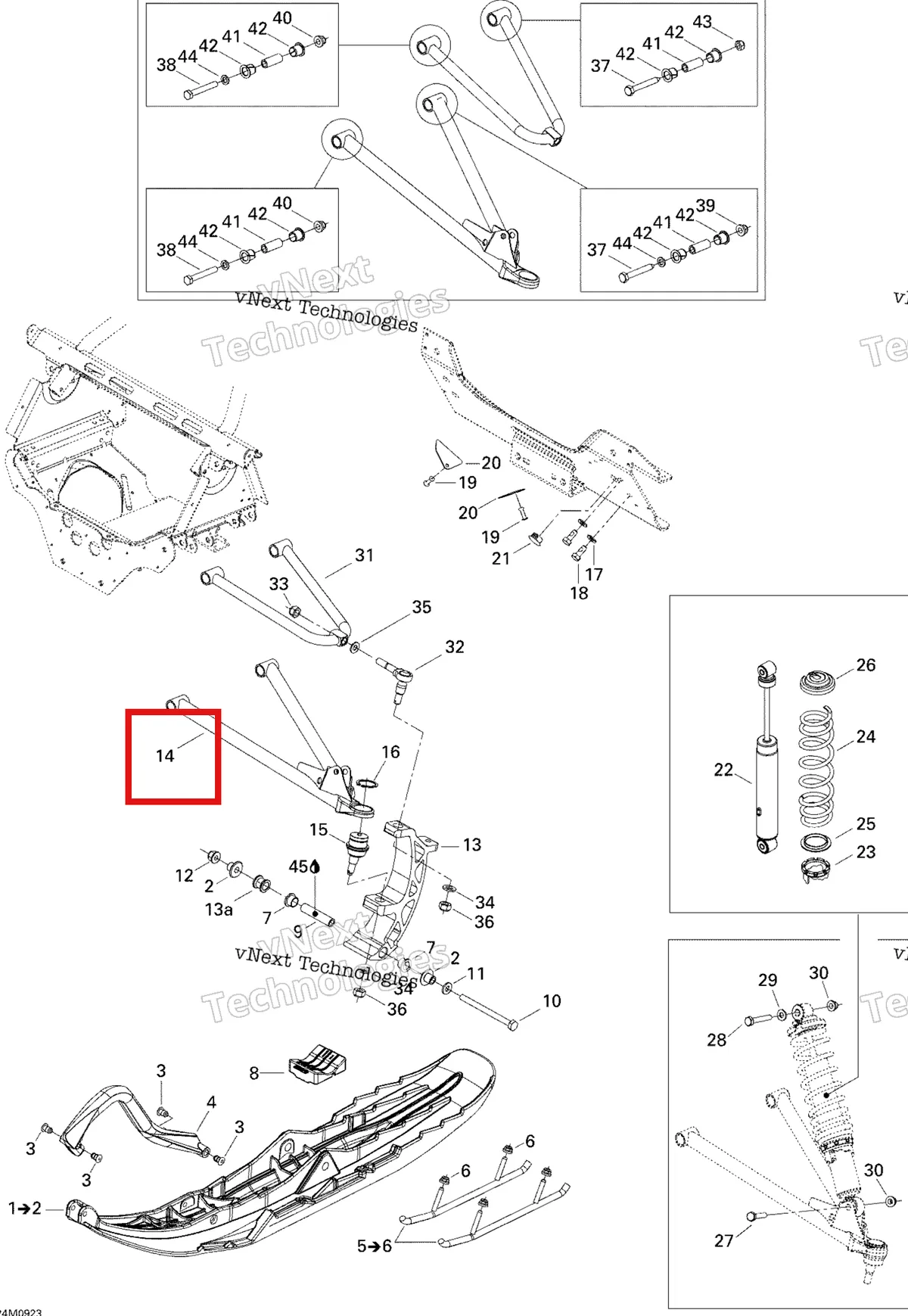 Деталь 860512900 на схеме узла 2009 Ski-Doo Summit Fan Front Suspension And Ski