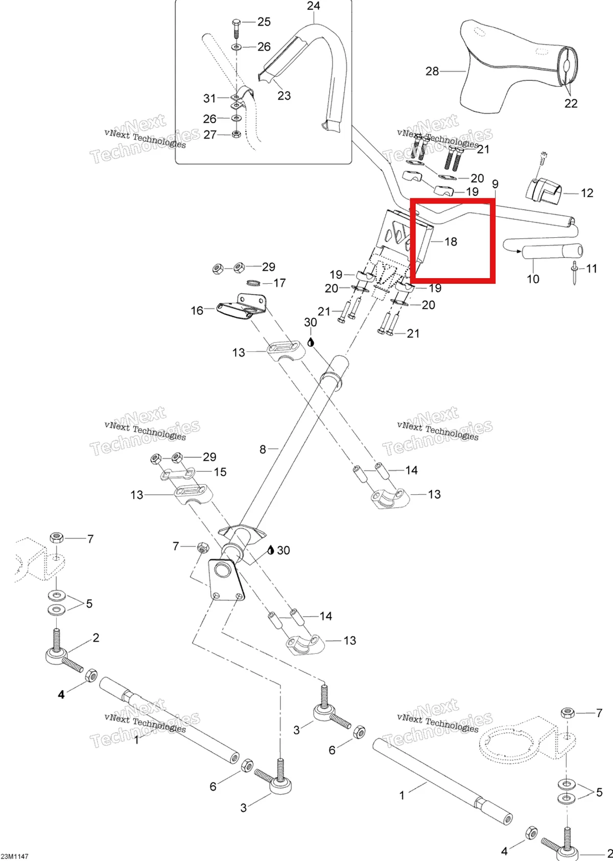 Деталь 860603900 (Riser руль комплект Ski-Doo Skandic SWT (2009) (860603900)) на схеме узла 2012 Ski-Doo Skandic SWT V800 YetiII Steering