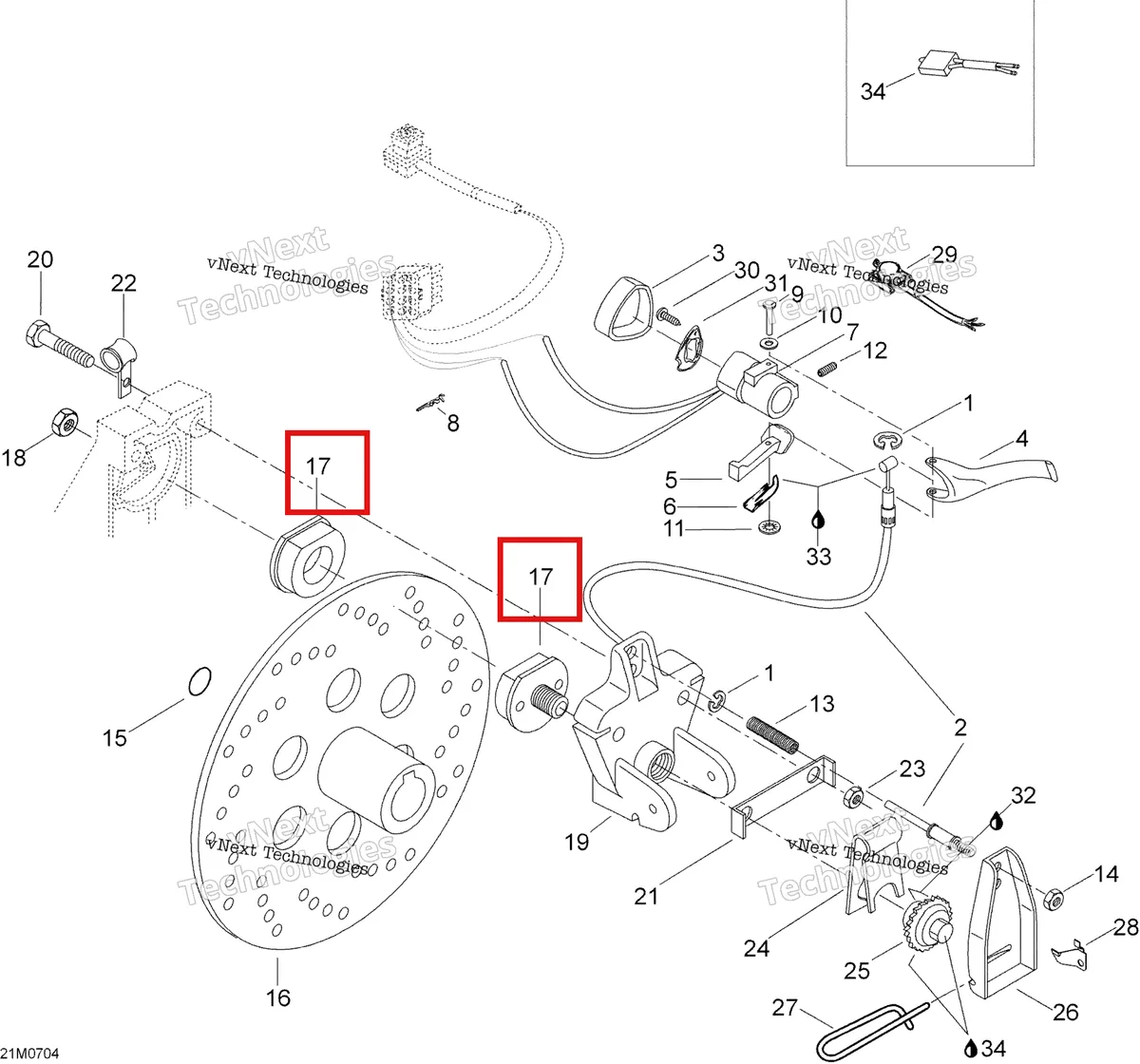 Деталь 860700700 (Комплект тормозных колодок) на схеме узла 2007 Ski-Doo Skandic LT 440F Brakes