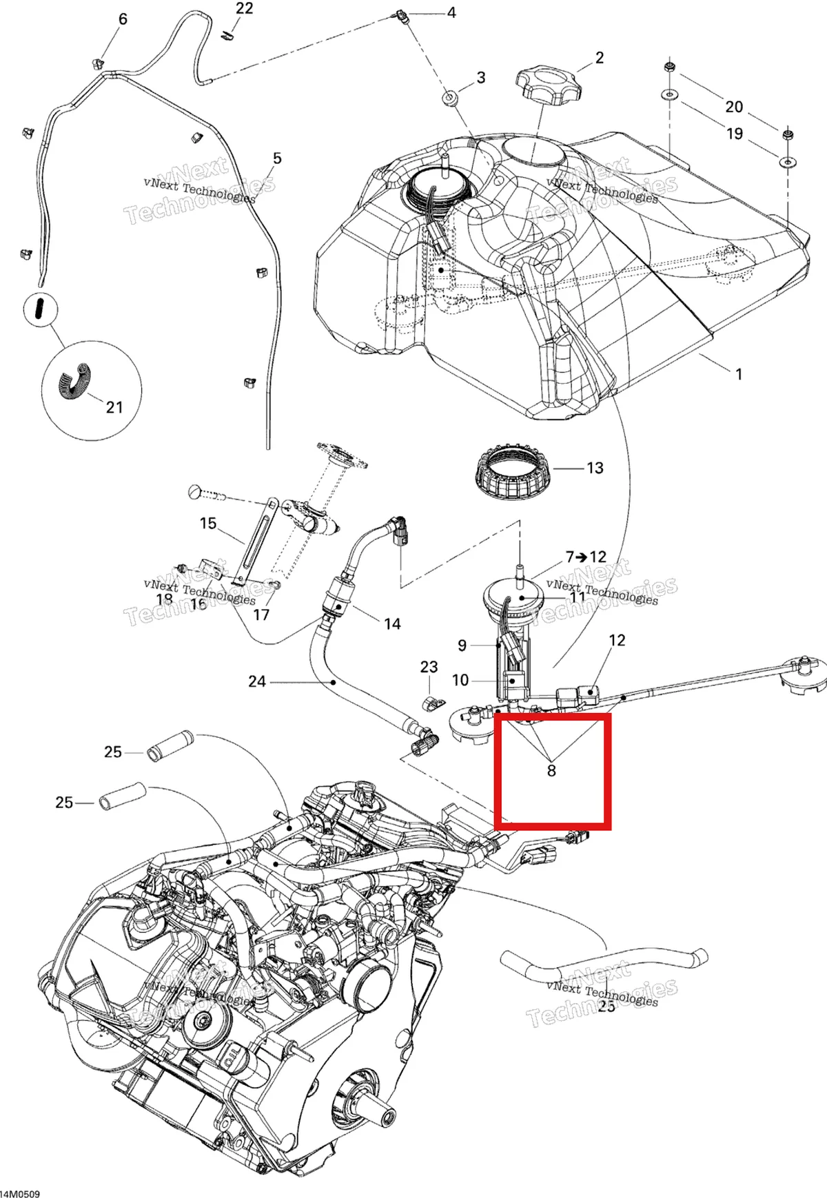 Деталь 861302300 (Деталь Fuel Hose Kit) на схеме узла 2005 Ski-Doo Legend V-1000 Fuel System