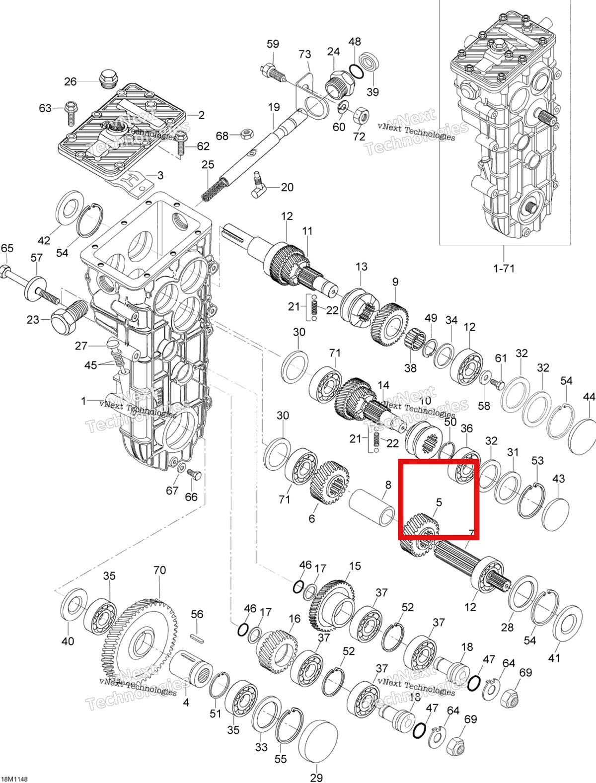 Деталь 875156276 (Шестерня 29 зуб.) на схеме узла 2011 Ski-Doo Skandic WT 550F YetiII Transmission