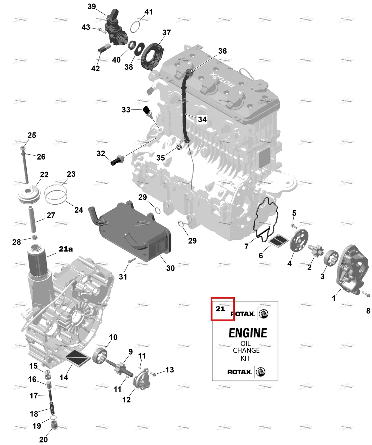Деталь 9779486 (Масляный Change комплект 5 W40 1500 cc Sea-Doo GTX 300 (2020) (9779486)) на схеме узла 2026 Sea-Doo GTX - 325 - LIMITED - 26TC - Hybrid White Peal - Audio Rotax - Engine Lubrication