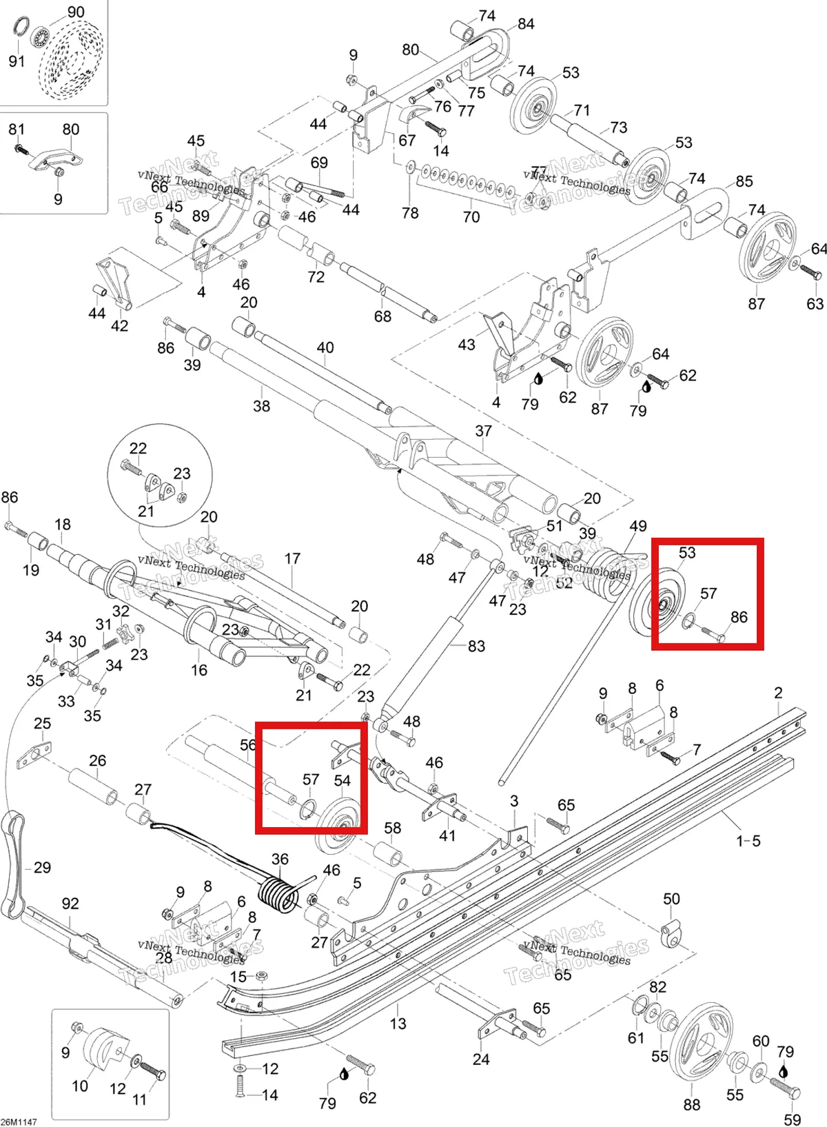 Деталь M31001 (Стопорное кольцо стопорное кольцо Ski-Doo Skandic SWT (2009) (M31001)) на схеме узла 2012 Ski-Doo Skandic SWT V800 YetiII Rear Suspension
