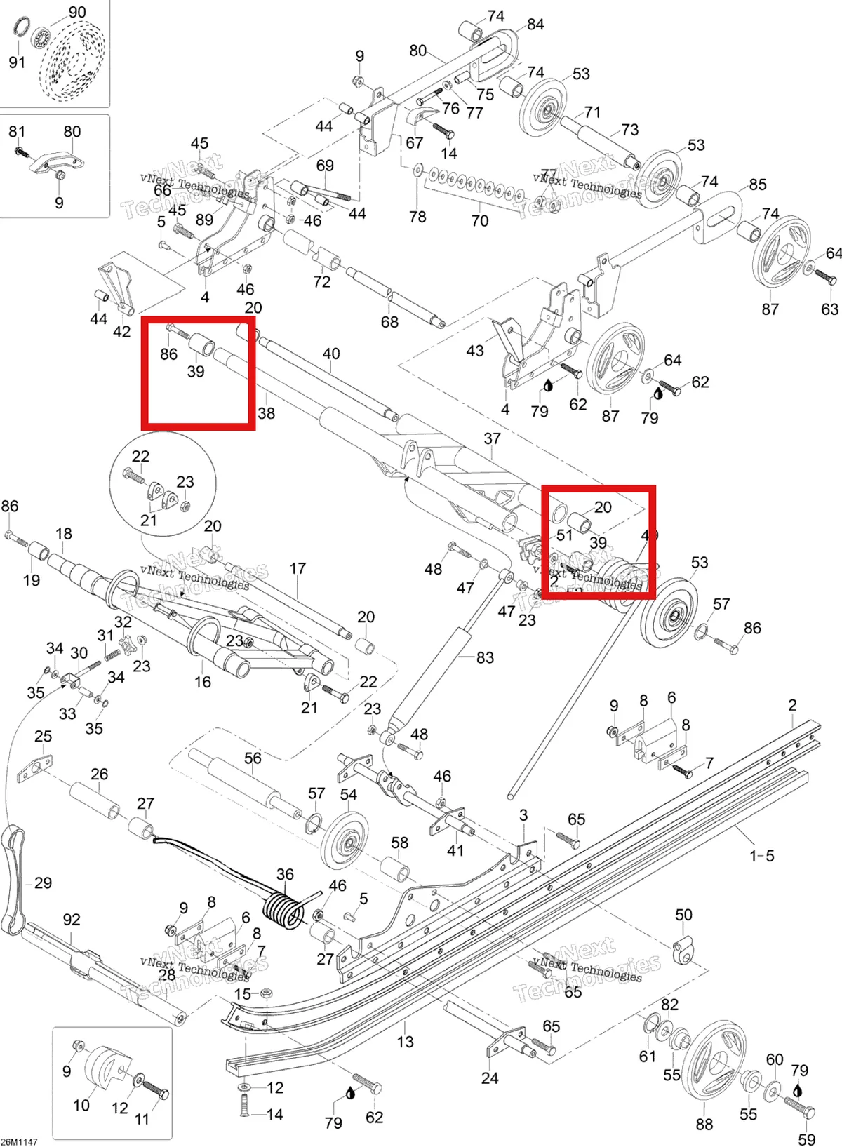 Деталь M31023 (Подушка Ski-Doo Skandic SWT (2009) (M31023)) на схеме узла 2012 Ski-Doo Skandic SWT V800 YetiII Rear Suspension