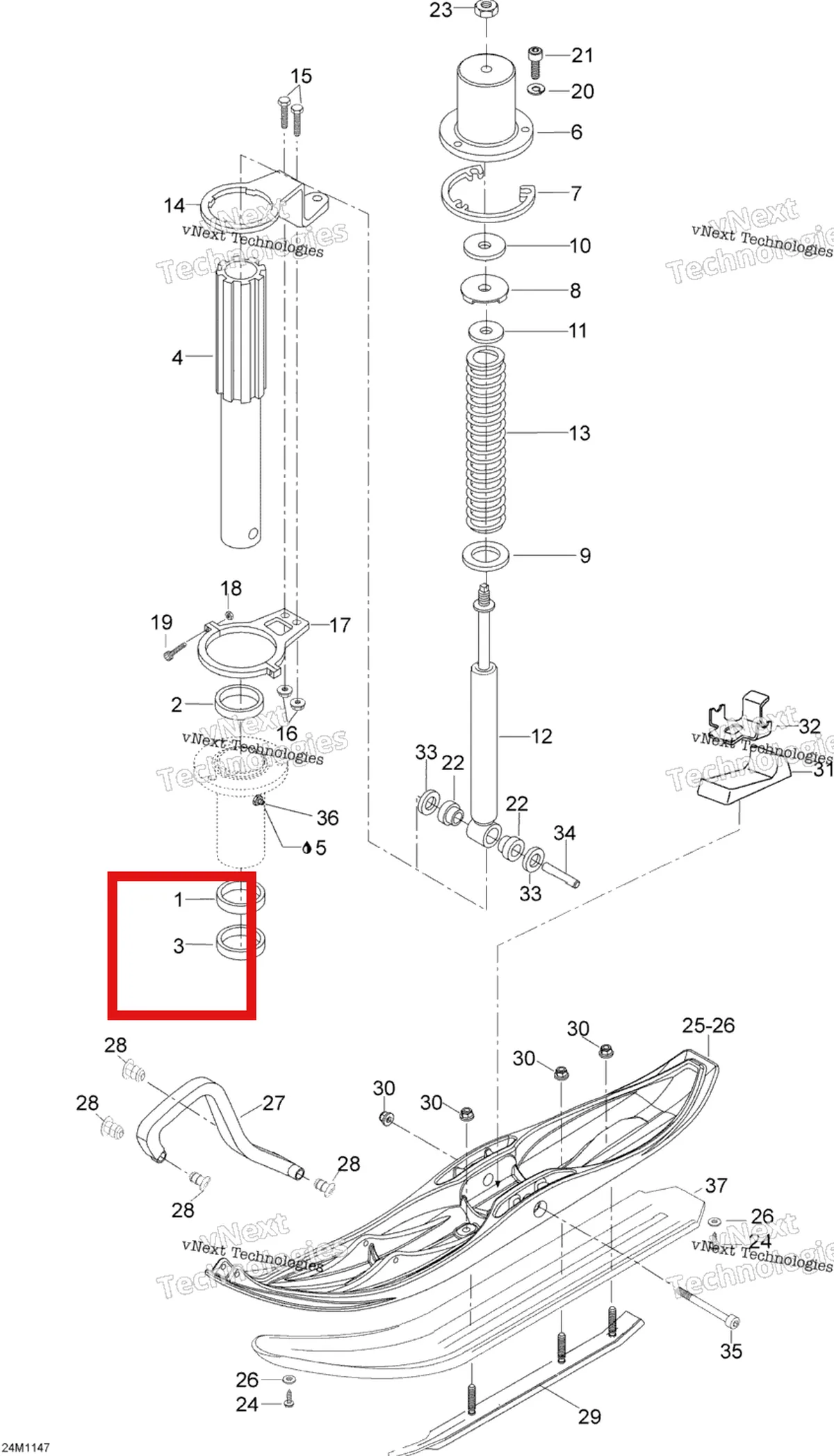 Деталь M316373 (Сальник Ski-Doo Skandic SWT (2009) (M316373)) на схеме узла 2012 Ski-Doo Skandic SWT V800 YetiII Front Suspension And Ski
