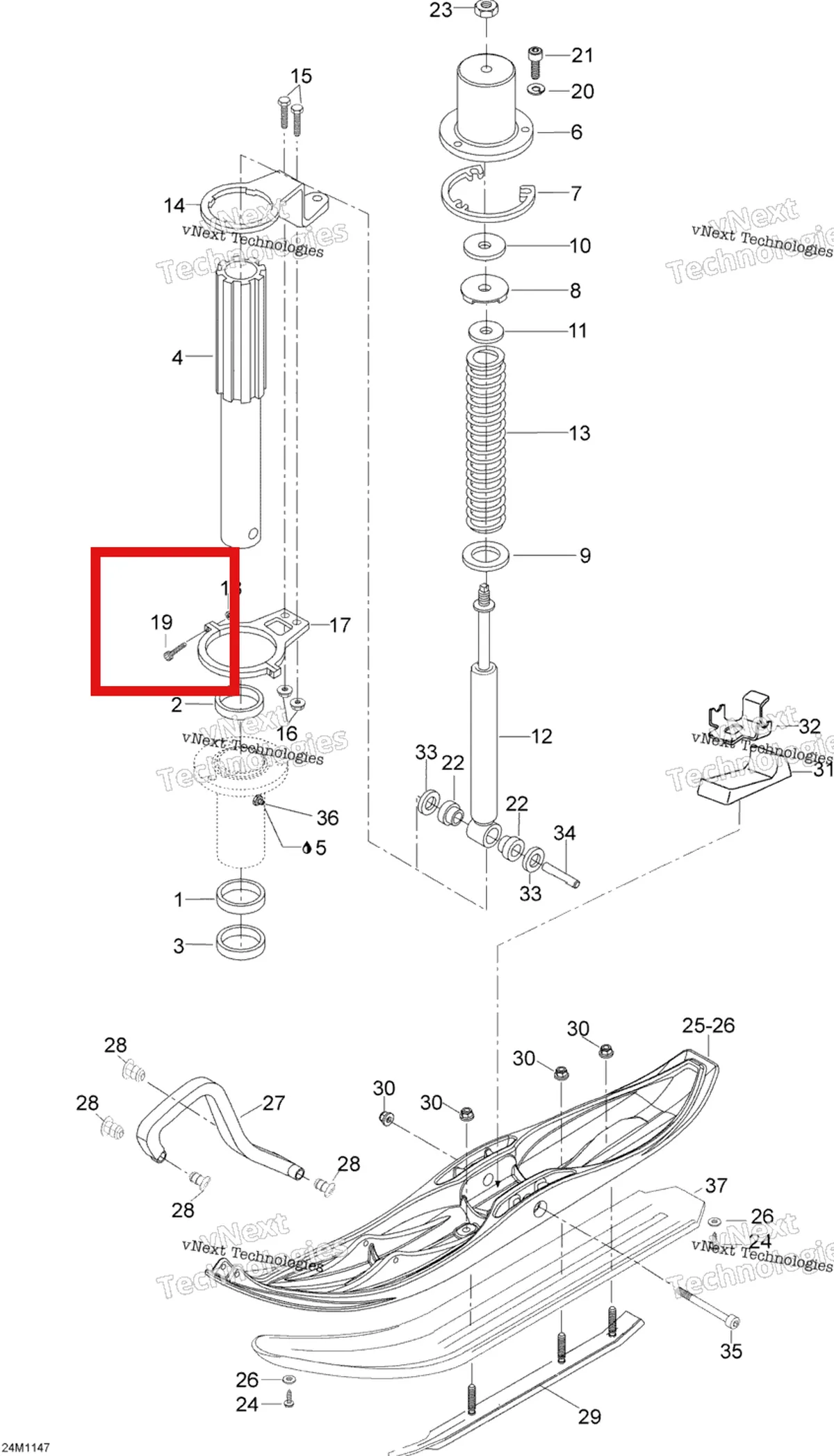 Деталь M40146 (Винт Ski-Doo Skandic SWT (2009) (M40146)) на схеме узла 2012 Ski-Doo Skandic SWT V800 YetiII Front Suspension And Ski