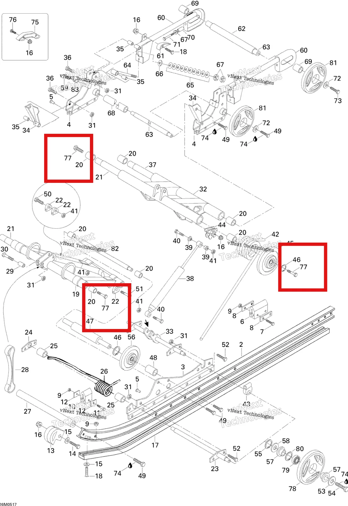 Деталь M40314 (Винт M10 × 30 Ski-Doo Skandic SWT (2009) (M40314)) на схеме узла 2005 Ski-Doo Skandic LT 440F Rear Suspension