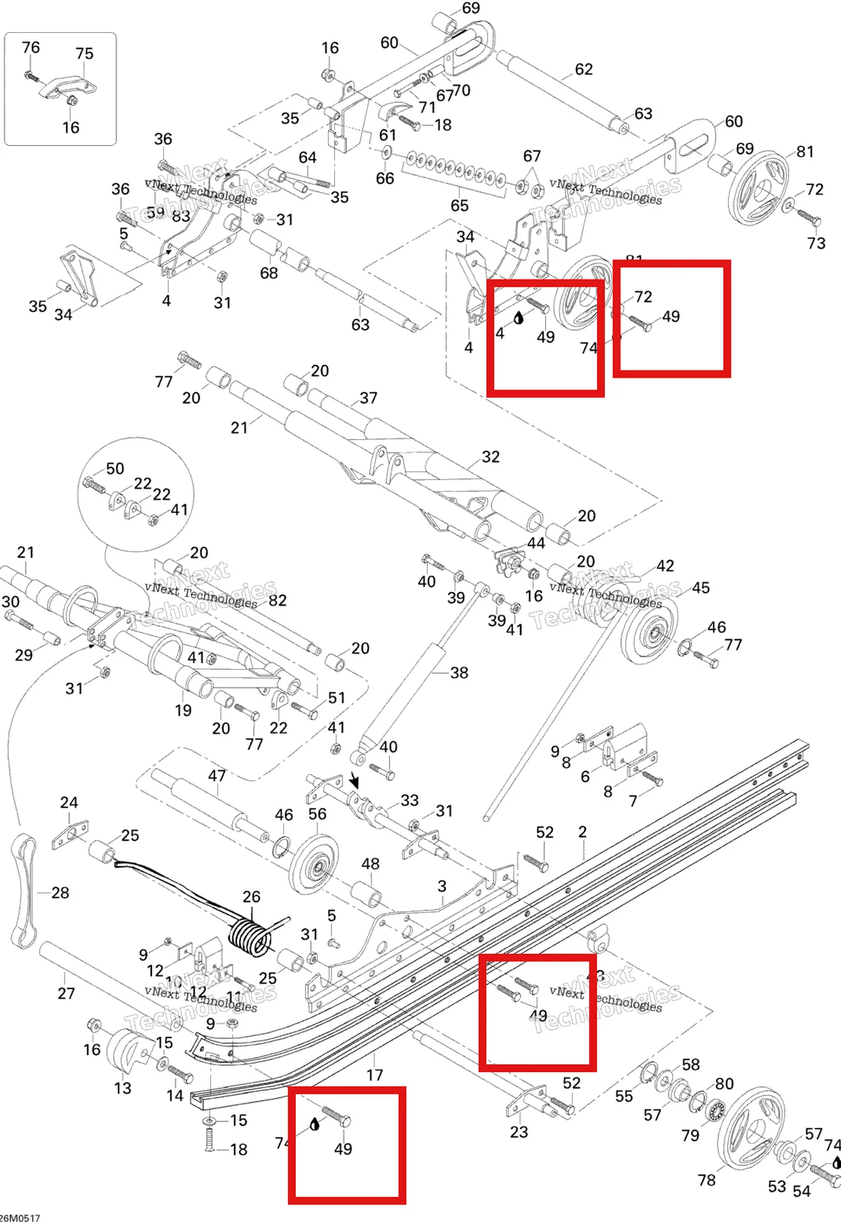 Деталь M40335 (Винт Ski-Doo Skandic SWT (2009) (M40335)) на схеме узла 2005 Ski-Doo Skandic LT 440F Rear Suspension