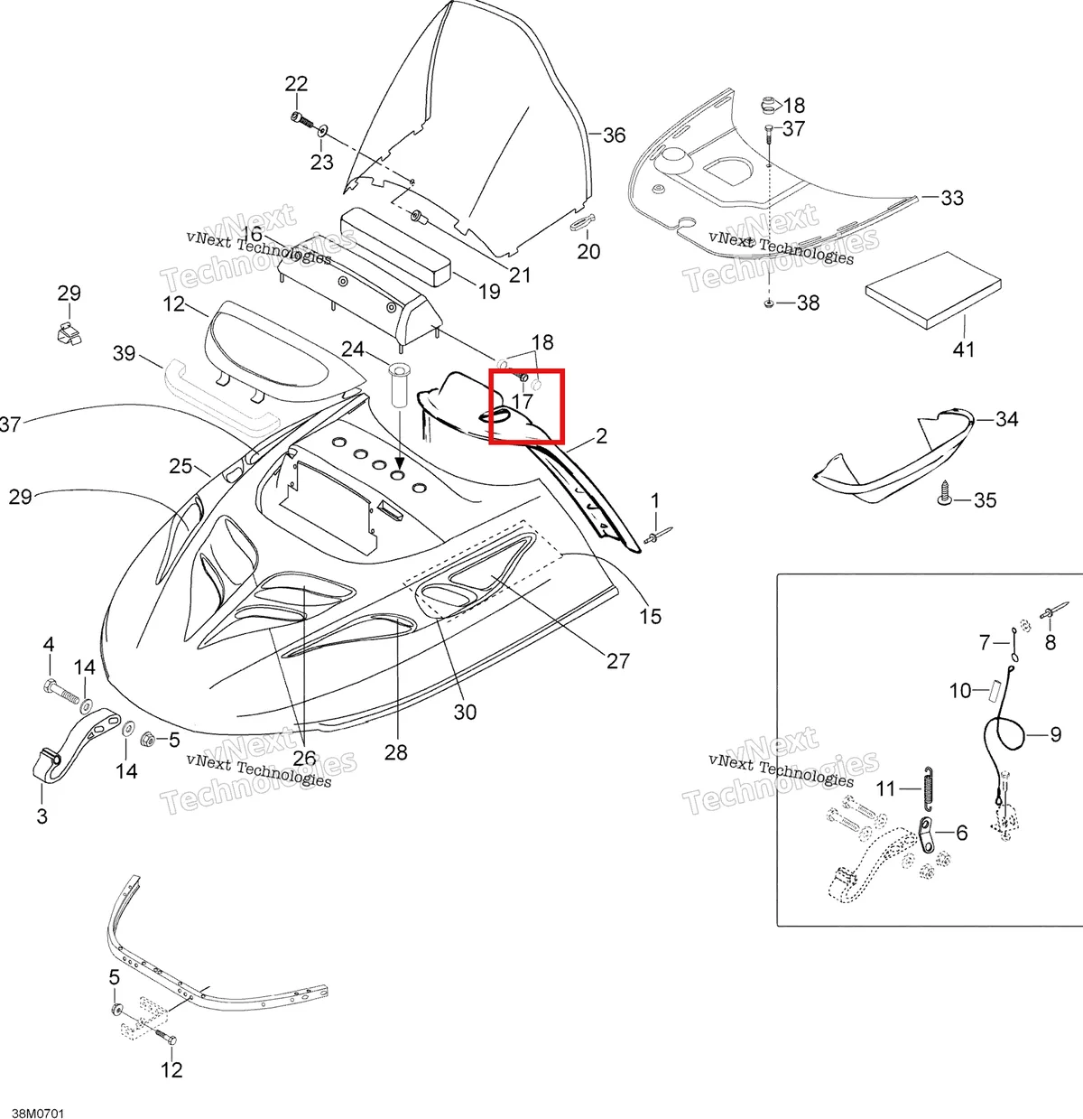 Деталь M40901 (Винт шестигранный Ski-Doo Skandic SWT (2009) (M40901)) на схеме узла 2007 Ski-Doo Skandic SUV 550F Hood 550F Suv