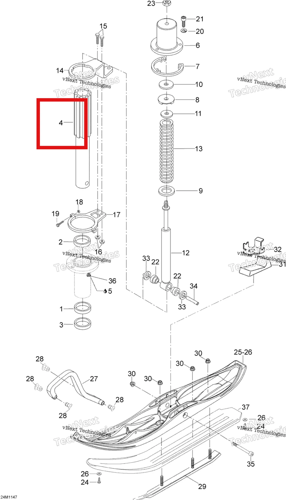 Деталь M5245362 (LEG лыжа Ski-Doo Skandic SWT (2009) (M5245362)) на схеме узла 2012 Ski-Doo Skandic SWT V800 YetiII Front Suspension And Ski