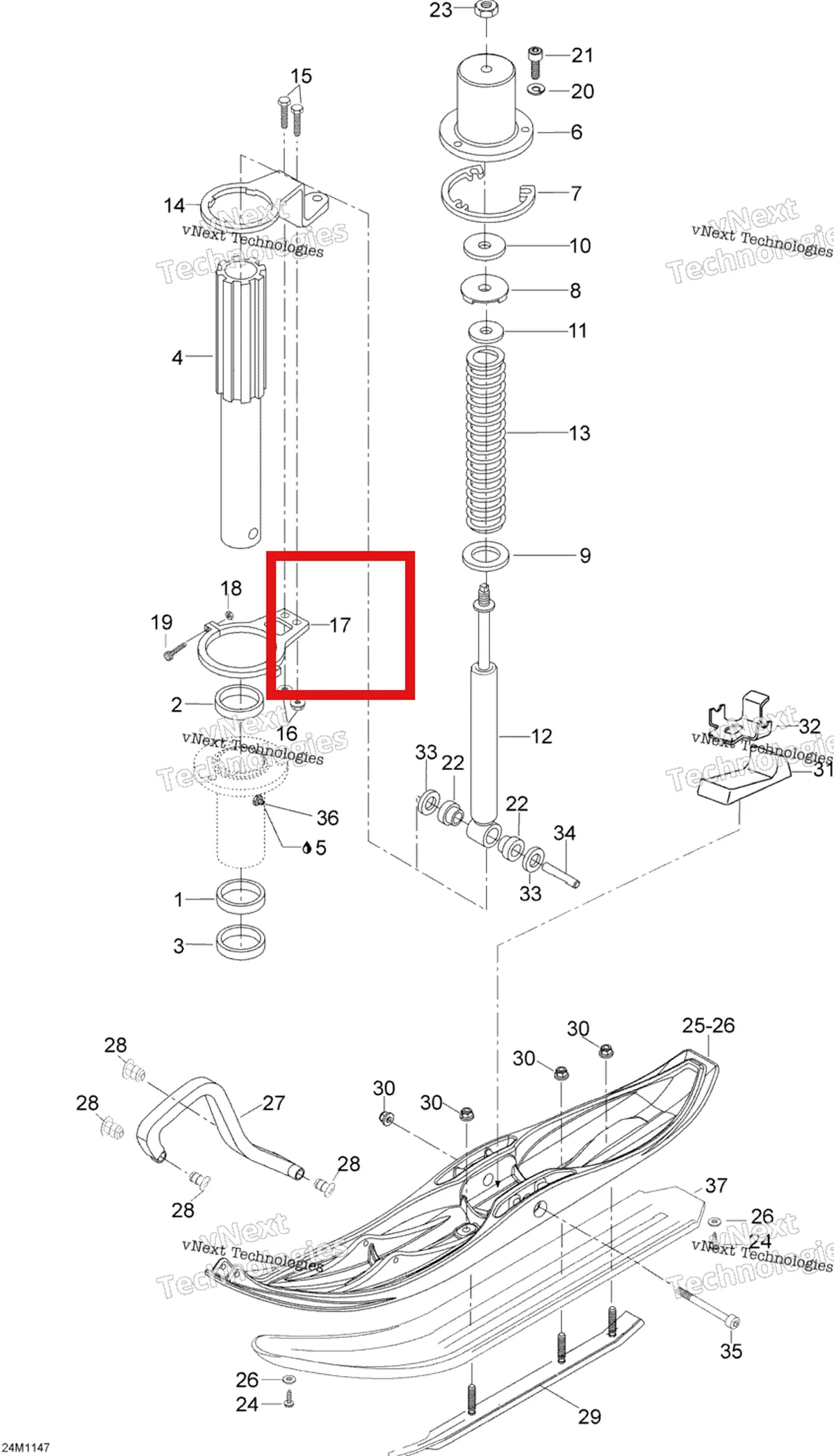 Деталь M5344180 (Опора Ass Y Ski-Doo Skandic SWT (2009) (M5344180)) на схеме узла 2012 Ski-Doo Skandic SWT V800 YetiII Front Suspension And Ski