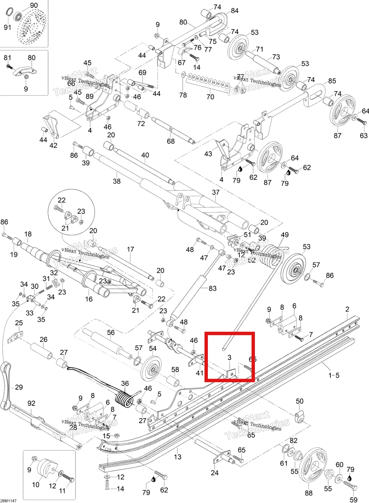 Деталь M5344810 (Левый опора Ski-Doo Skandic SWT (2009) (M5344810)) на схеме узла 2012 Ski-Doo Skandic SWT V800 YetiII Rear Suspension