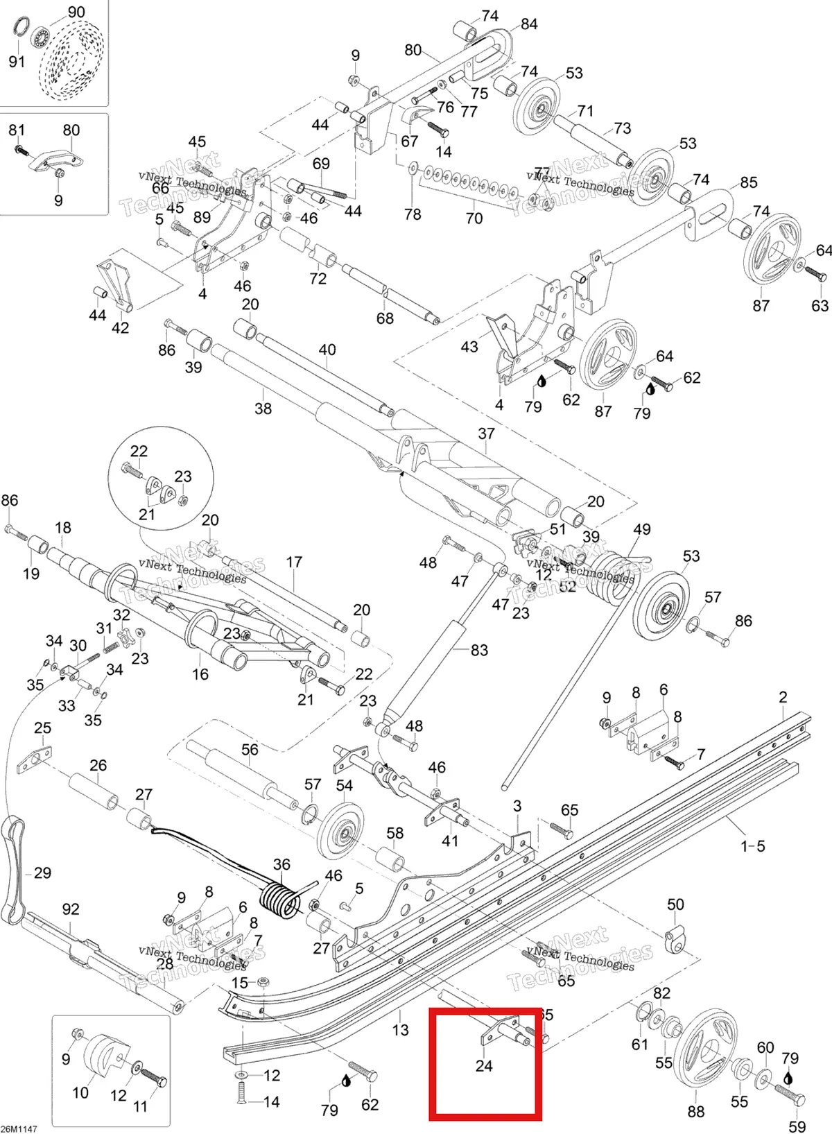 Деталь M5345453 (Ось Ski-Doo Skandic SWT (2009) (M5345453)) на схеме узла 2012 Ski-Doo Skandic SWT V800 YetiII Rear Suspension