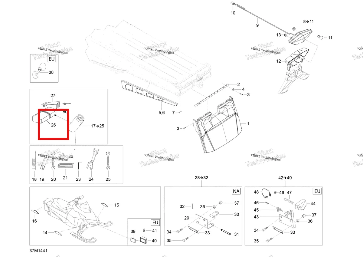 Деталь M5346728 (Пружина пластина Ski-Doo Expedition TUV V800 4-TEC (2009) (M5346728)) на схеме узла 2014 Ski-Doo EXPEDITION LE 1200 XU Utilities