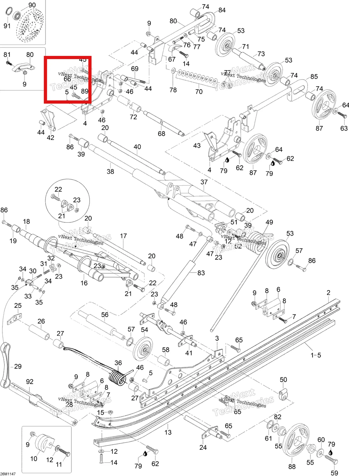 Деталь M535455 (Резиновый упор Ski-Doo Skandic SWT (2009) (M535455)) на схеме узла 2012 Ski-Doo Skandic SWT V800 YetiII Rear Suspension